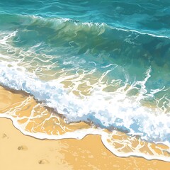 Obraz premium Ocean breeze expressed in painting with beach wave motion high resolution picture