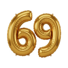 Shiny gold number 69 balloon on transparent background celebration decor