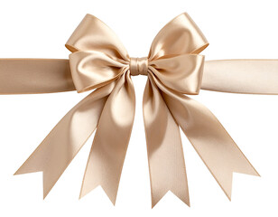 Fototapeta premium Beige Ribbon Bow with Long Tails, Front View, Isolated on Transparent Background