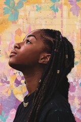 Vibrant mural honoring a young Black female saint in a community celebration