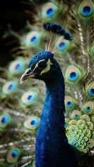Fototapeta premium Close - up of Gorgeous Blue Peacock, for Natural Ecology, Art Decoration, High - end Design Material