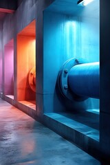 Artistic representation of machinery in sewer system production with vibrant colors and engaging design