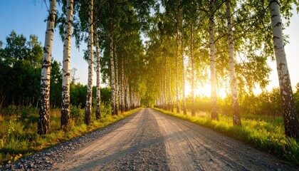 Fototapeta premium Sunlight-drenched birch tree avenue