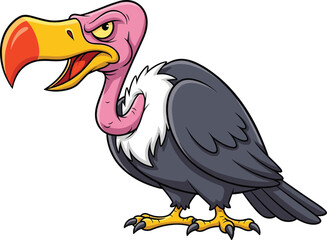 PrintAngry cartoon vulture with big yellow beak, detailed colorful illustration, aggressive funny bird, vector mascot art for design