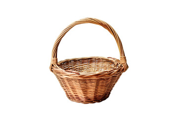 Obraz premium Empty wicker basket with handle on black background,