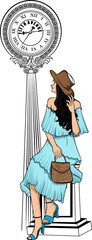 girl with street clock