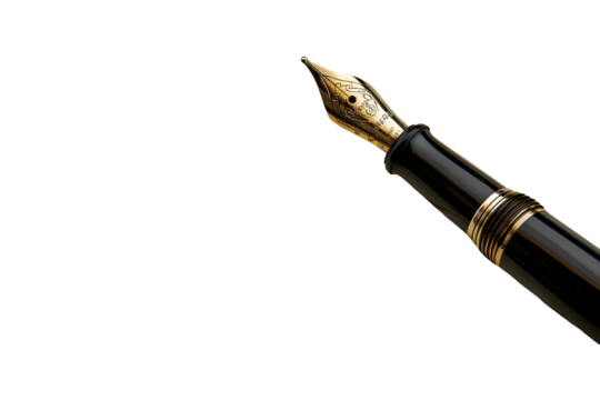 Gold fountain pen nib detail black background luxury writing instrument