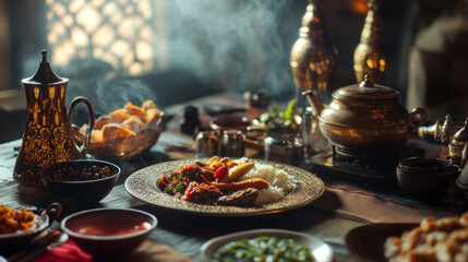 Fototapeta premium Traditional Feast with Exotic Spices and Aromatic Cuisine