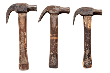 Three rusty claw hammers old tools carpentry work