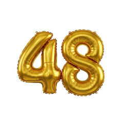 Golden foil number 48 balloons on transparent background