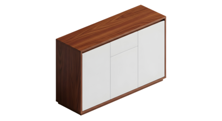 Isometric three door wood cabinet