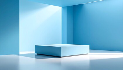 Obraz premium Light-filled blue room with a square platform