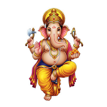 Transparent PNG of Lord Ganesha for spiritual designs, Hindu god artwork, digital download, worship decor, and festive projects