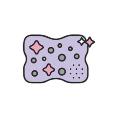 Colorful cleaning sponge with bubbles and stars in playful style  