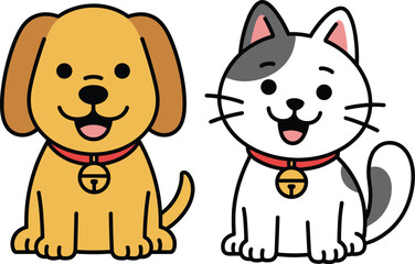PrintCute cartoon dog and cat vector illustration, adorable happy pets, funny puppy kitty art, pet lovers drawing, smiling animal design