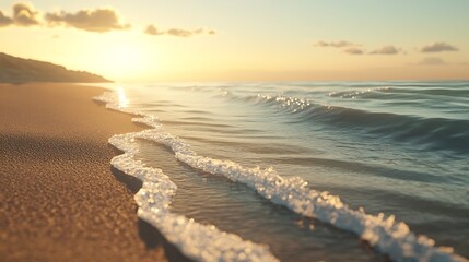 Peaceful sky painting over surf and golden sand contrast high resolution picture