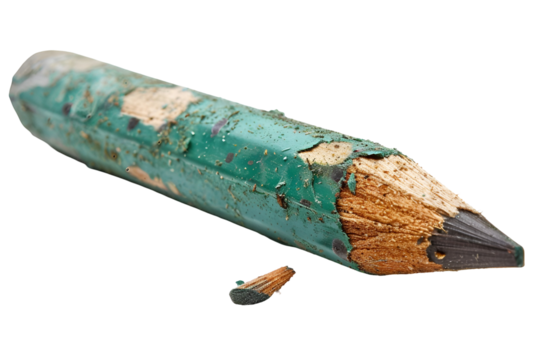 Worn teal pencil art supply writing tool detail close up
