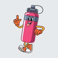 Cute cartoon pink sport bottle character walking with a happy face illustration