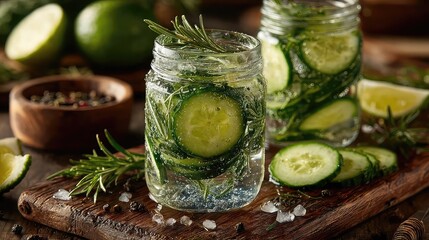 Cucumber-infused water for natural hydration with a refreshing twist, used in detox regimens, spa menus, or wellness product photography