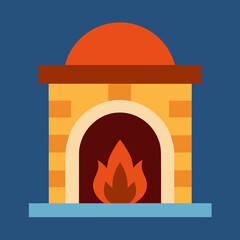 Cozy fireplace illustration with burning flames and warm color palette