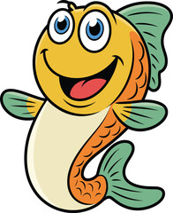 PrintHappy cartoon fish with big eyes and smiling face, funny aquatic character, colorful vector illustration for kids, sea animal design