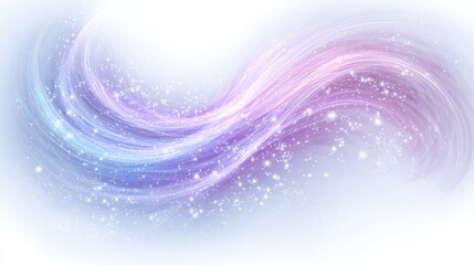 An ethereal, swirling wave of pastel purple and blue light, interspersed with glittering sparkles on a white background.  The light forms a gentle S-curve, creating a dreamy, celestial feel