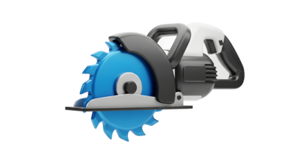 Electric Circular Saw with Blue Blade and Black Handle on White Background