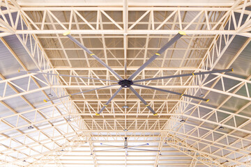 HVLS big fan under metal roof beam structure with heat insulation ceiling of large multipurpose...