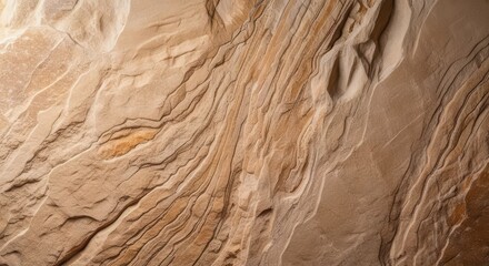 Close up of a sandstone rock formation with visible layers and textures detail