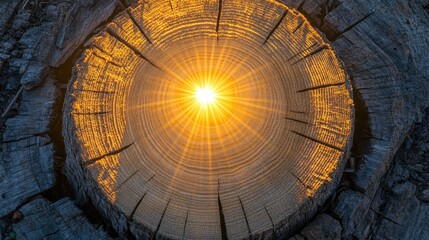 Fototapeta premium Sunlight Through Tree Rings Creating Natural Radial Patterns
