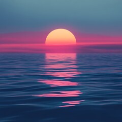 Vibrant sunset over peaceful ocean horizon with glowing reflections high resolution picture