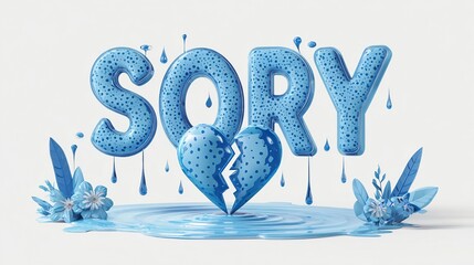 SORY" text above cracked heart; blue hues, drips, and liquid base