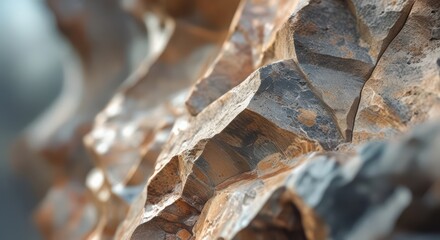 A close up view of a rocky surface with jagged edges and varied colorations seen