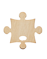 Wooden puzzle piece isolated on white background