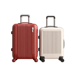 Fototapeta premium Two hard-shell suitcases, one burgundy and one off-white, shown from the front