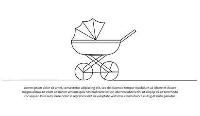 One line of strollers. Abstract minimal continuous line.