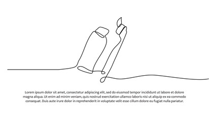 One line of children's toothpaste and toothbrush. Abstract minimal continuous line.