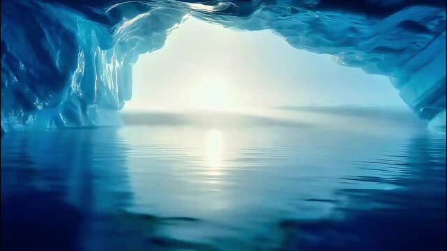 Hyperreal Arctic Ocean View from Ice Cave, Gentle Lens Blur and Mist UHD