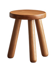 Wooden stool with three legs on a plain background