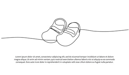 One line of baby shoes. Abstract minimal continuous line.
