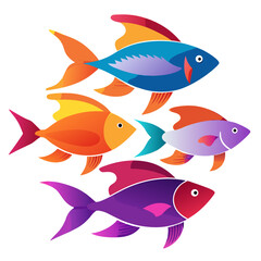 Naklejka premium Colorful fish graphic featuring a collection of swimming fish with vibrant fins, perfect for a logo or nautical themed design.