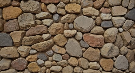 A close up shot of a stone wall with various sized and colored rocks present here