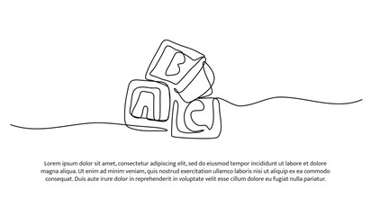 One line of baby ABC cubes. Abstract minimal continuous line.