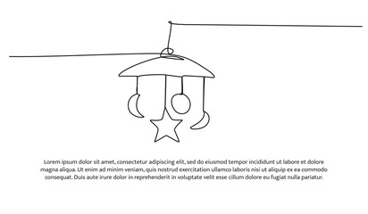 One line of baby hanging toys. Abstract minimal continuous line.