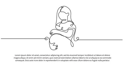 One line of pregnant mother. Abstract minimal continuous line.