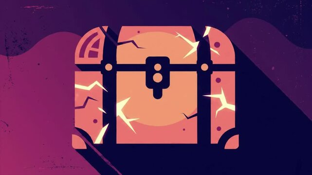 A cracked treasure chest illustration on a gradient background