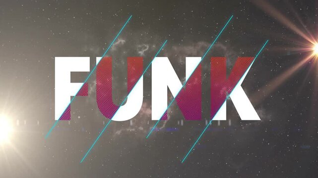 Starfield showing F fading, glitch lines slicing, letters forming FUNK logo, lines reversing