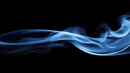 Ethereal Blue Smoke Flowing Gracefully Against Black Background