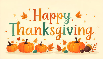 "Happy Thanksgiving" spelled with colorful food items, showing a festive and cozy autumn vibe.