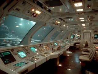 Futuristic Starship Command Bridge, Sci-Fi Control Room
